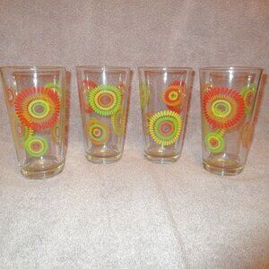 VTG Set of 4 PASABAHCE Glasses 16oz Ice Tea Heavy 70s Flower Power Retro MCM